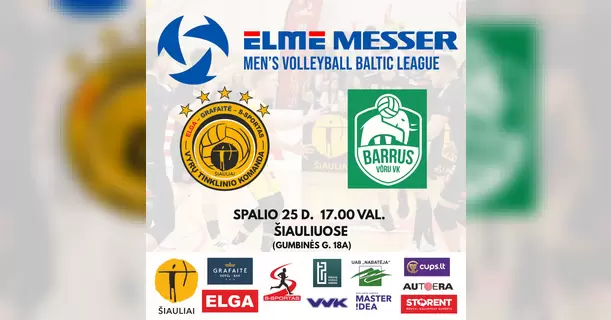 ELME MESSER Baltijos vyrų tinklinio lygos rungtynės | Šiaulių „Elga-Grafaitė-S-Sportas“ (LTU) – Võru „Barrus Võru“ VK (EST)